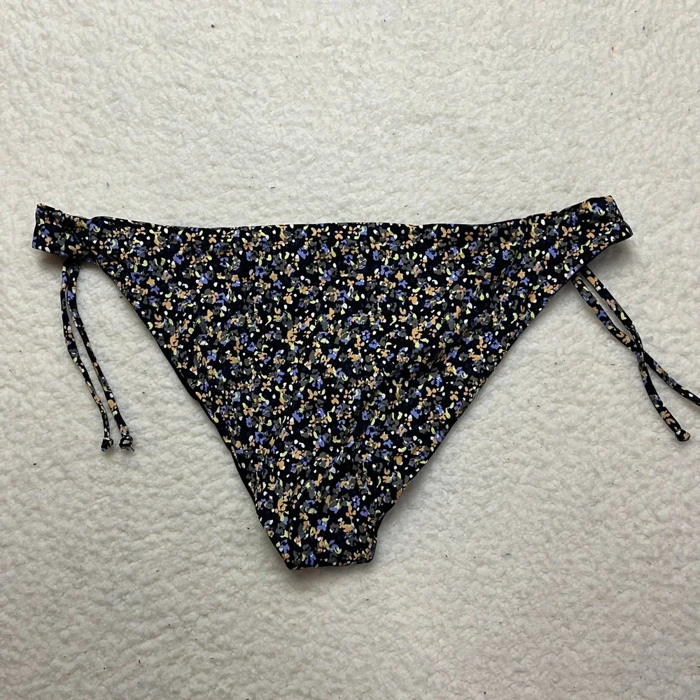 Prana Bikini Bottom Womens XL Black‎ La Plata Bottom Black Petals Floral 1967911